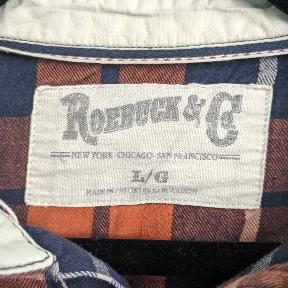 Roebuck and Co Flannel Orange and Black Pearl Button Down Shirt Large - Picture 5 of 6